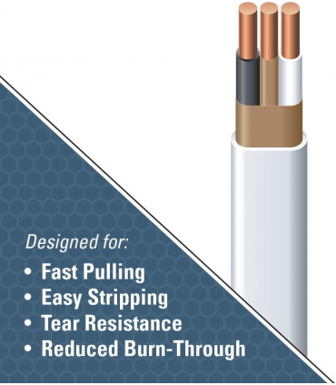 Southwire 28827422 50' 14/2 con tierra Romex Marca SIMpull Residencial Interior Eléctrico Cable De Cobre Tipo NM-B, Blanco