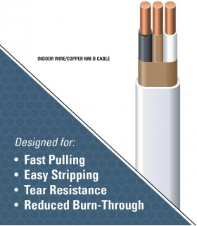 Southwire 28827422 50' 14/2 con tierra Romex Marca SIMpull Residencial Interior Eléctrico Cable De Cobre Tipo NM-B, Blanco