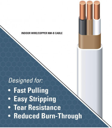 Southwire 28827422 50' 14/2 con tierra Romex Marca SIMpull Residencial Interior Eléctrico Cable De Cobre Tipo NM-B, Blanco